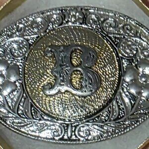 Vintage Metal Belt Buckle, Silver and Brass, Initial B, Letter B, Nice Western